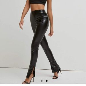 SBetro Slit Hem PU Leather Skinny Trousers